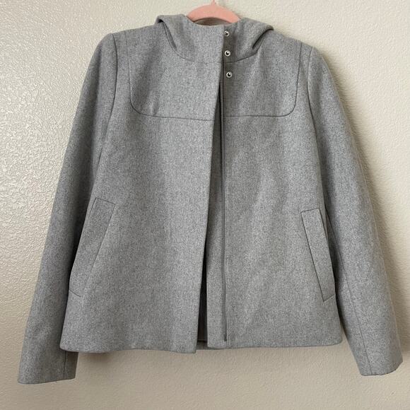 J. Crew Jacket Womens Size 6 Gray Melton Wool Full Zip Hooded Pea Coat Preppy - Picture 7 of 13